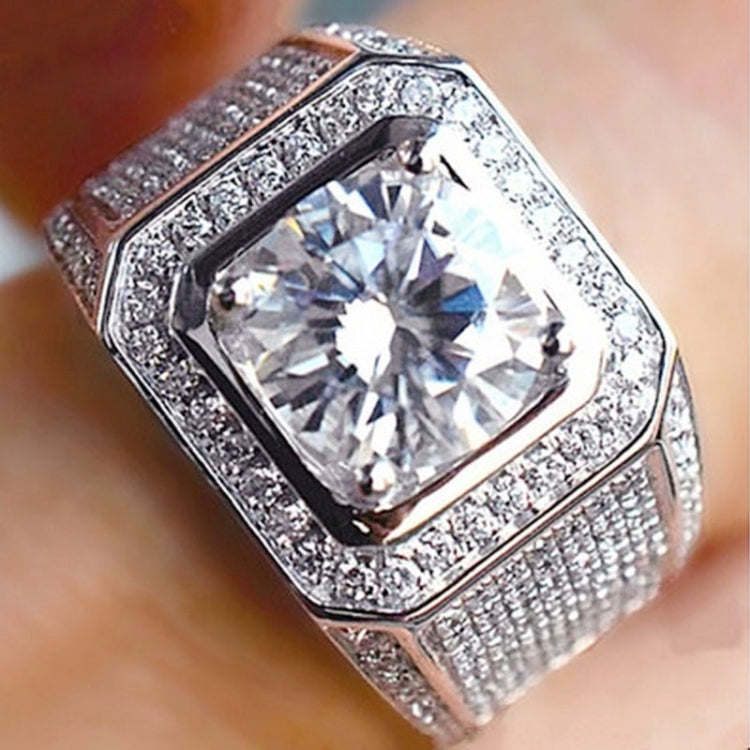 Fashion Full Rhinestone Micro-insert Silver Ring, US Size: 10, Diameter: 19.9mm, Perimeter: 62.4mm