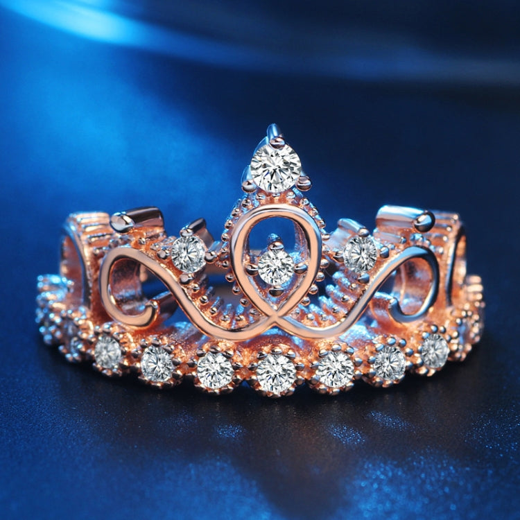Princess Queen Crown-shaped Rose Gold Plated Zircon Ring, US Size: 5, Diameter: 15.7mm, Perimeter: 49.3mm