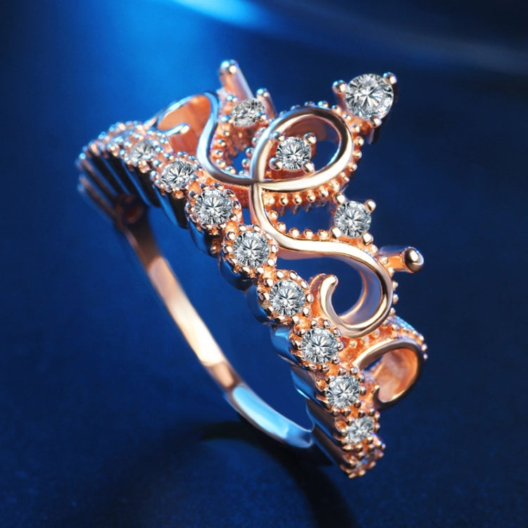 Princess Queen Crown-shaped Rose Gold Plated Zircon Ring, US Size: 6, Diameter: 16.5mm, Perimeter: 51.9mm