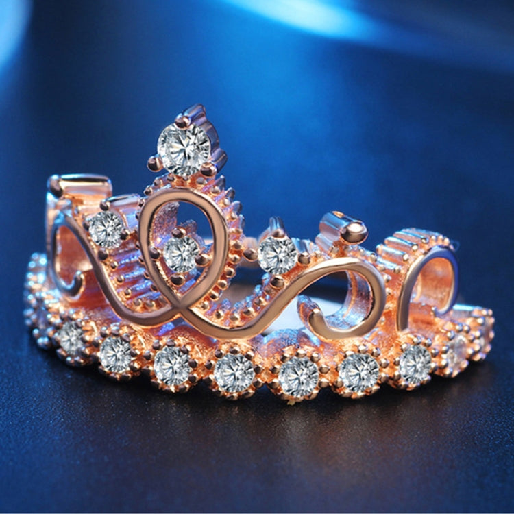 Princess Queen Crown-shaped Rose Gold Plated Zircon Ring, US Size: 6, Diameter: 16.5mm, Perimeter: 51.9mm