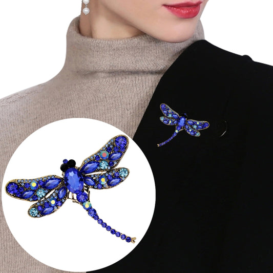 Vintage Classical Dragonfly Pattern Rhinestone Brooch, Blue