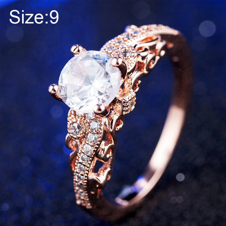 1 Pair Women Fashion Micro-inlaid Zircon Engagement Ring Princess Queen Aristocratic Temperament Couple Ring(Rose Gold US size: 9), US size: 9