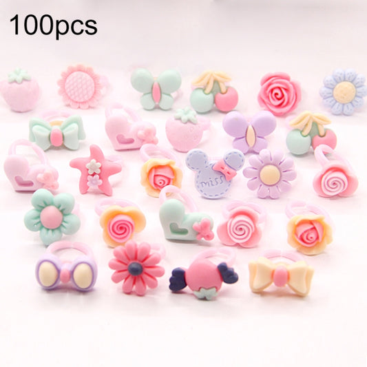 100 PCS Children Cute Cartoon Resin Flower Animal Heart Bow-knot Ring, Frosted Surface