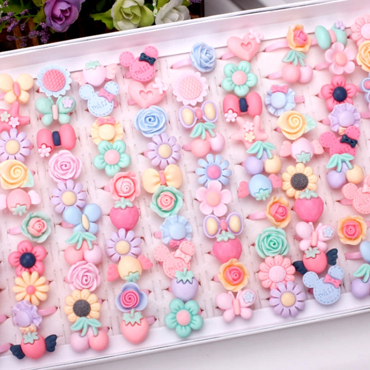100 PCS Children Cute Cartoon Resin Flower Animal Heart Bow-knot Ring, Frosted Surface