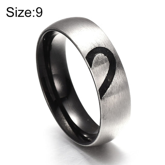 Fashion Rhinestone Love Heart Splice Couples Ring Fine Titanium Steel Ring for Men and Women(Silver without Diamond, US Size: 9)