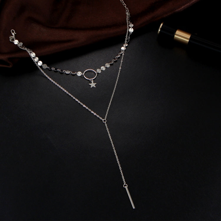 Simple Sexy Handmade Sequins Star Tassels Circle Clavicle Chain Long Pendant Double-layer Chain
