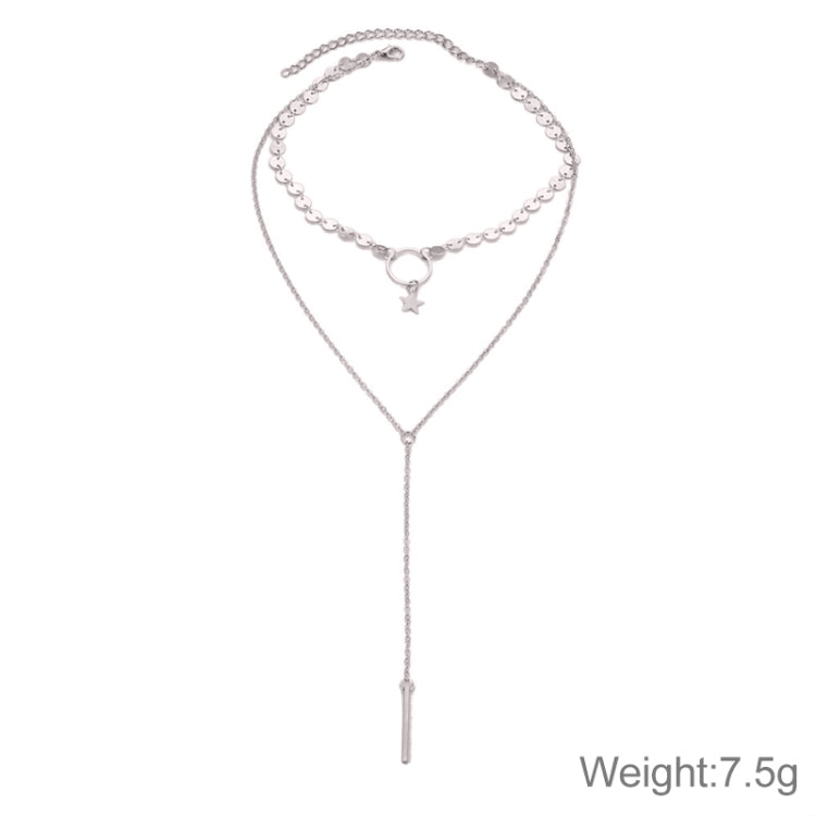 Simple Sexy Handmade Sequins Star Tassels Circle Clavicle Chain Long Pendant Double-layer Chain
