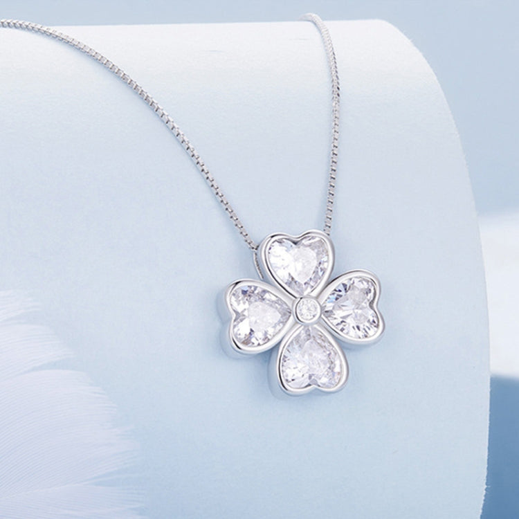 BSN334 Sterling Silver S925 White Gold Plated Lucky Clover Pendant Necklace