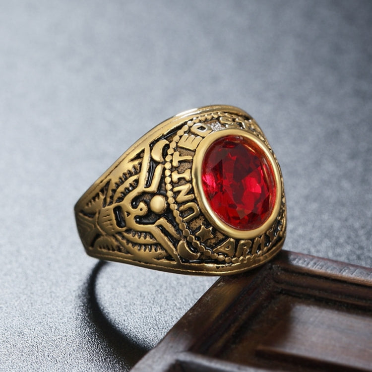 Retro Round Gemstone Carved Soldier Army Military Titanium Steel Ring for Men, US Size: 10, Diameter: 19.9mm, Perimeter: 62.4mm