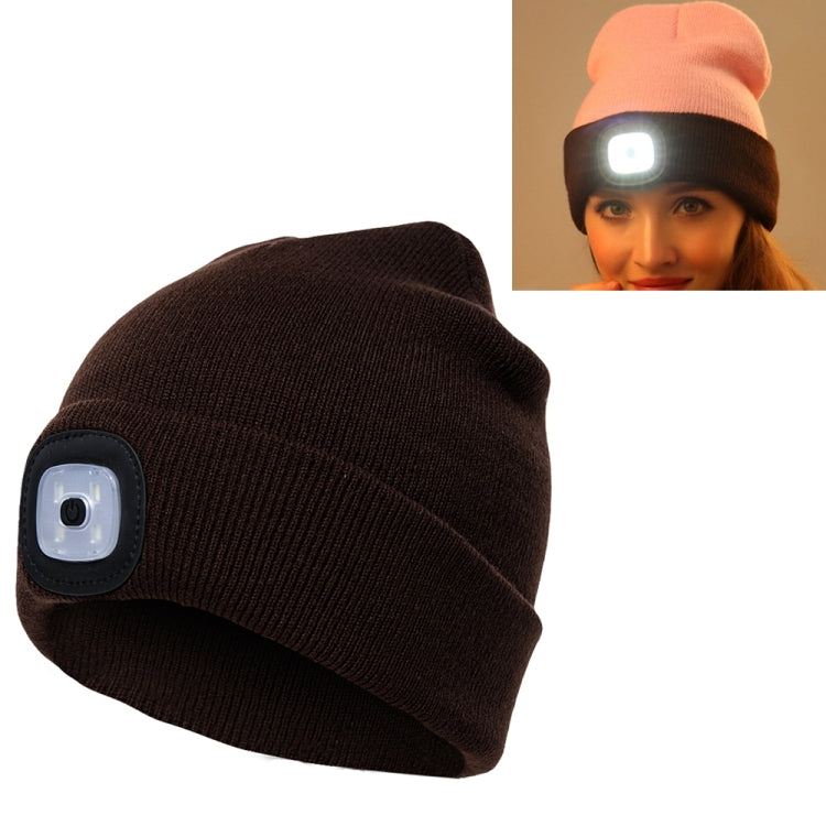 Unisex Warm Winter Polyacrylonitrile Knit Hat Adult Head Cap with 4 LED Lights, Button Battery