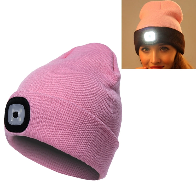 Unisex Warm Winter Polyacrylonitrile Knit Hat Adult Head Cap with 4 LED Lights, Button Battery