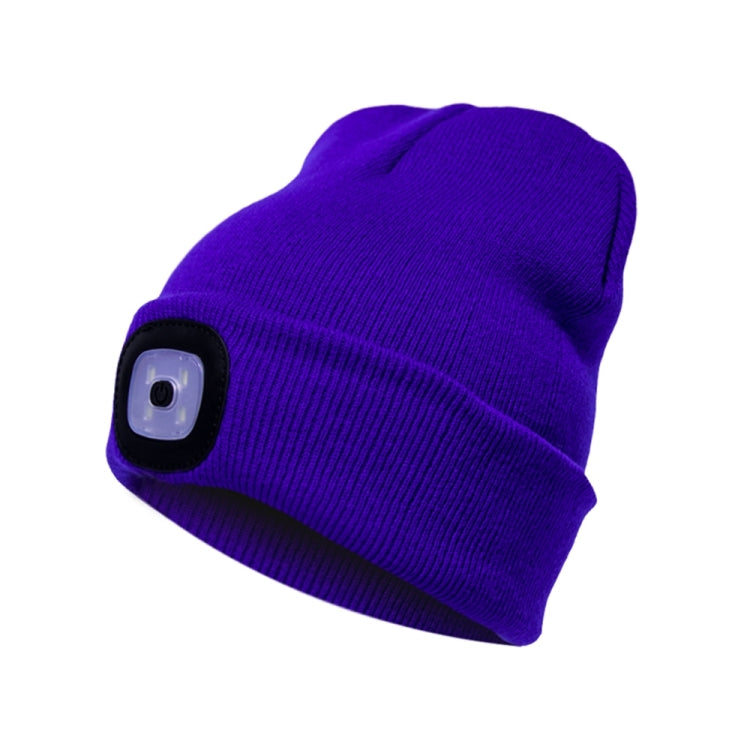 Unisex Warm Winter Polyacrylonitrile Knit Hat Adult Head Cap with 4 LED Lights, Button Battery