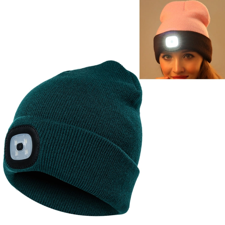Unisex Warm Winter Polyacrylonitrile Knit Hat Adult Head Cap with 4 LED Lights, Button Battery