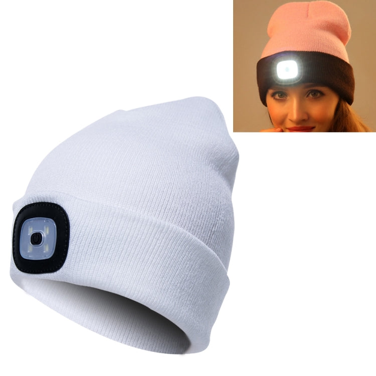Unisex Warm Winter Polyacrylonitrile Knit Hat Adult Head Cap with 4 LED Lights, Button Battery