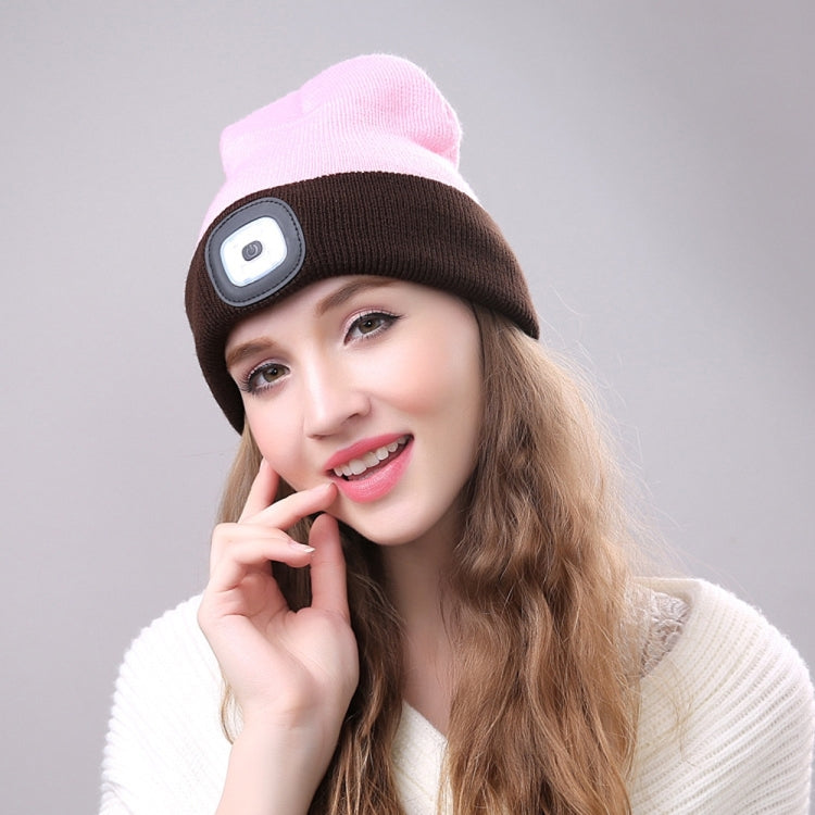 Unisex Warm Winter Polyacrylonitrile Knit Hat Adult Head Cap with 4 LED Lights, Button Battery