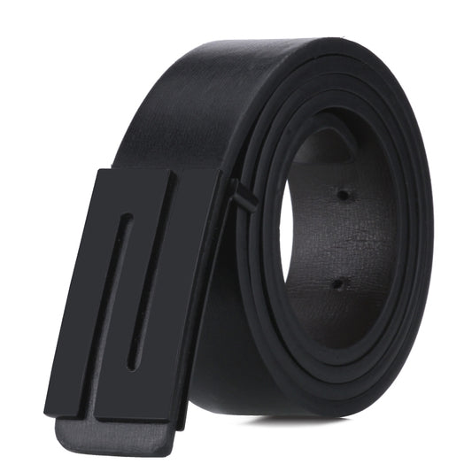 Dandali TT26 Men Fashion Black N Buckle Leather Belt Waistband, Length: 115cm