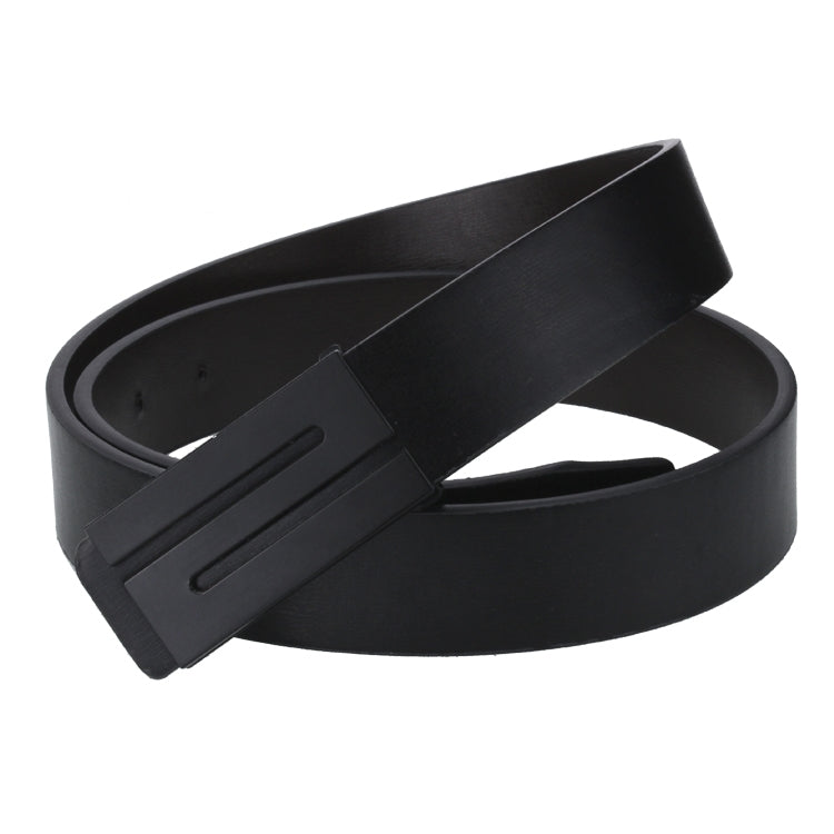 Dandali TT26 Men Fashion Black N Buckle Leather Belt Waistband, Length: 115cm