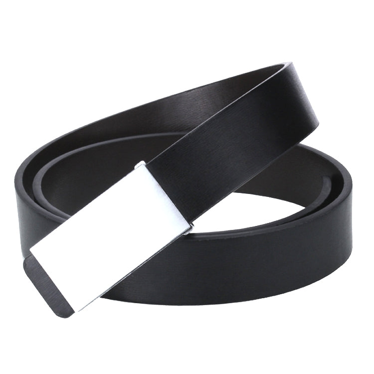 Dandali TT26 Men Fashion Silver Flat Buckle Leather Belt Waistband, Length: 115cm