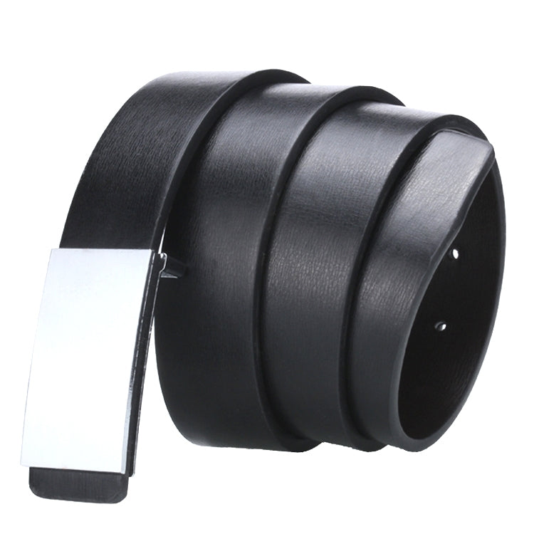 Dandali TT26 Men Fashion Silver Flat Buckle Leather Belt Waistband, Length: 115cm