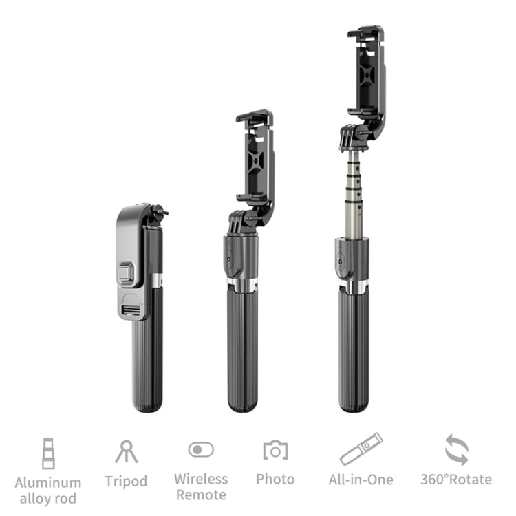 L03 Aluminum Alloy Foldable Bluetooth Tripod Selfie Stick, L03 Black