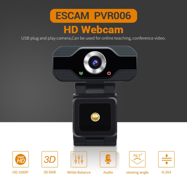 ESCAM PVR006 HD 1080P USB2.0 HD Webcam with Microphone for PC
