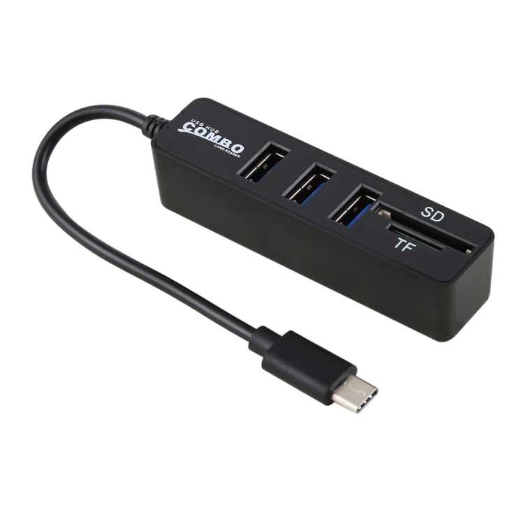 2 in 1 TF & SD Card Reader + 3 x USB Ports to USB-C / Type-C HUB Converter, Total Length: 24cm, Type-C (Black), Type-C (White)