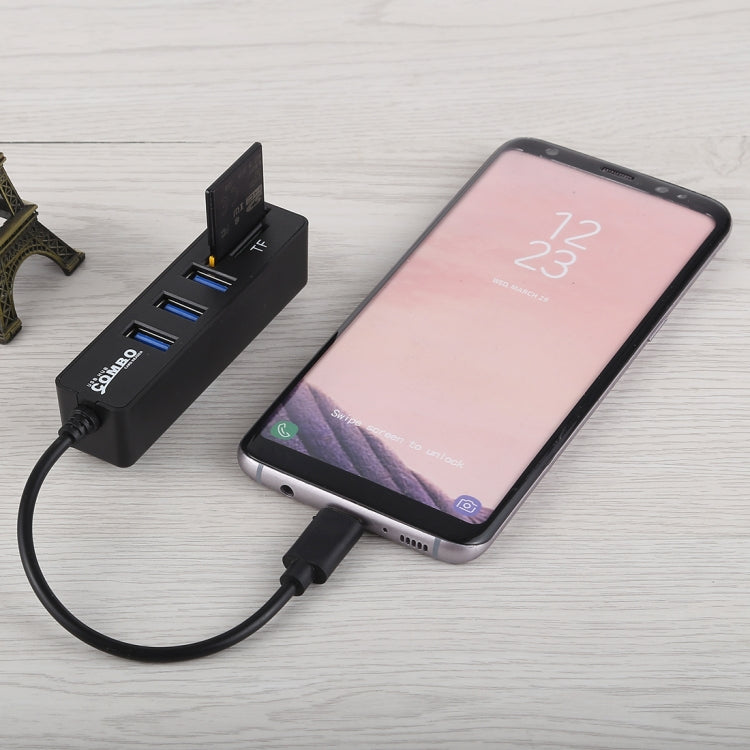 2 in 1 TF & SD Card Reader + 3 x USB Ports to USB-C / Type-C HUB Converter, Total Length: 24cm, Type-C (Black), Type-C (White)