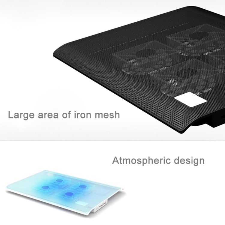 NUOXI L112A Four Fans Adjustable Speed Silent Notebook Computer Cooling Base USB Cooler Pad with 2 x USB Ports