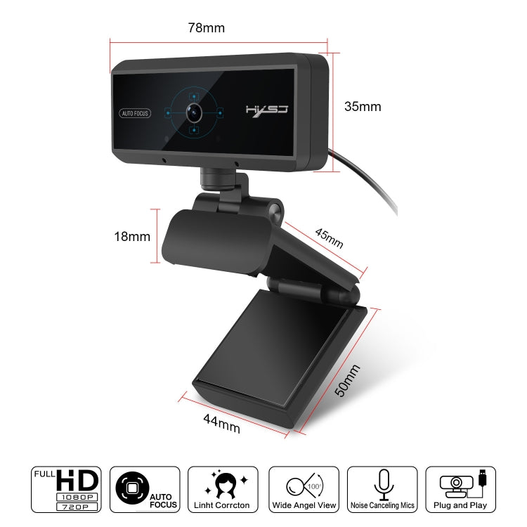 HXSJ S3 500W 1080P Adjustable 180 Degree HD Automatic Focus PC Camera with Microphone