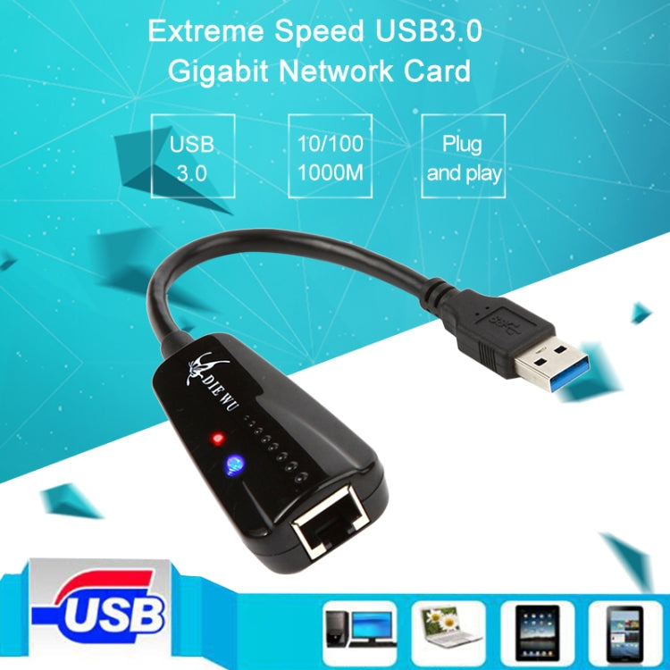 DIE WU TXA042 Realtek 8153 USB 3.0 to Gigabit Ethernet RJ45 LAN 10/100/1000Mbps Network Card Adapter, TXA042