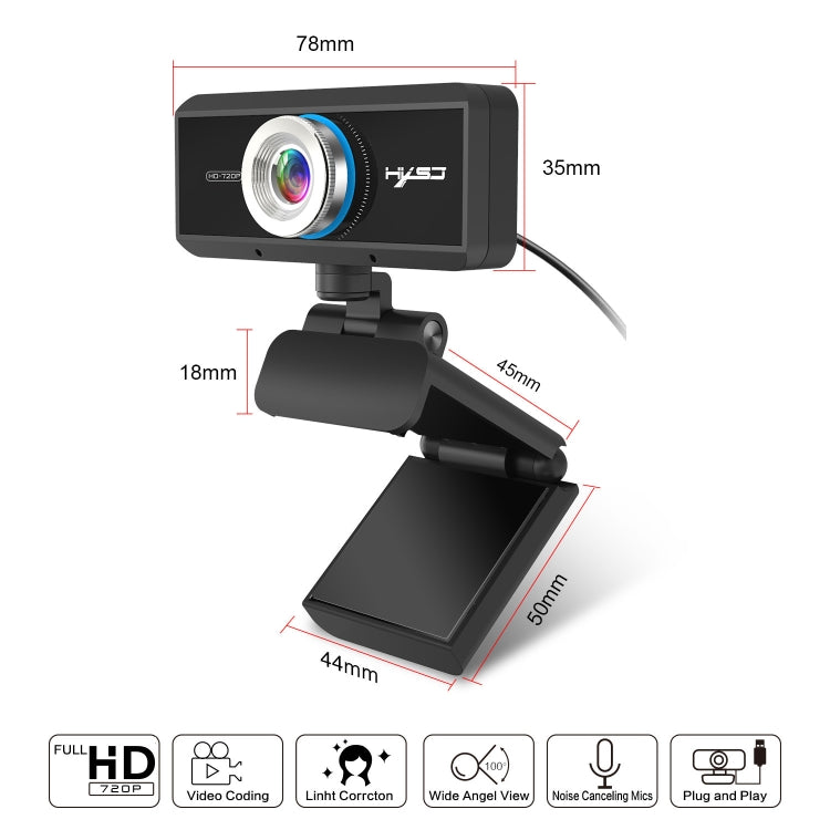 HXSJ S90 30fps 1 Megapixel 720P HD Webcam for Desktop / Laptop / Android TV, with 8m Sound Absorbing Microphone, Cable Length: 1.5m