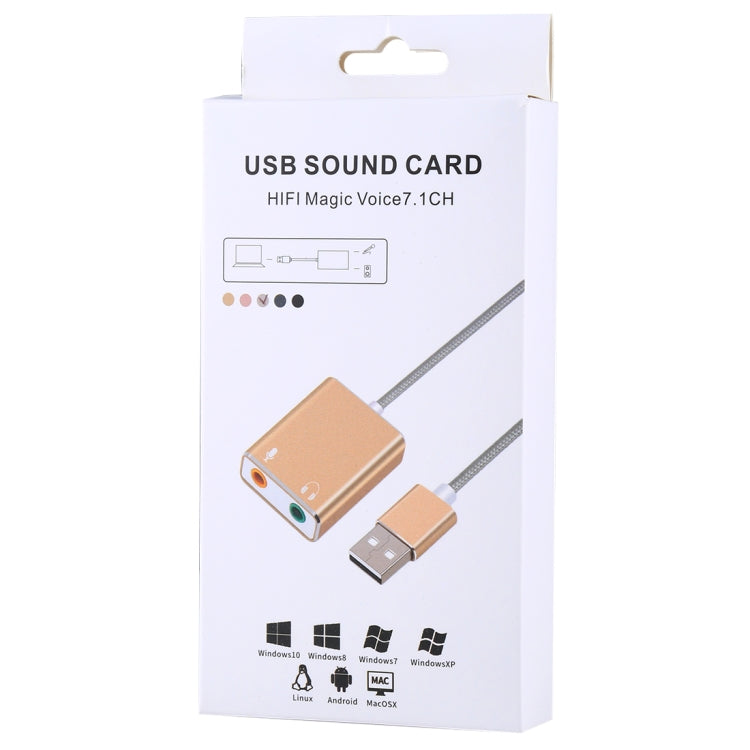 Aluminum Alloy Shell External USB Virtual 7.1 Channel Sound Card with 13cm Cable for PC Laptop