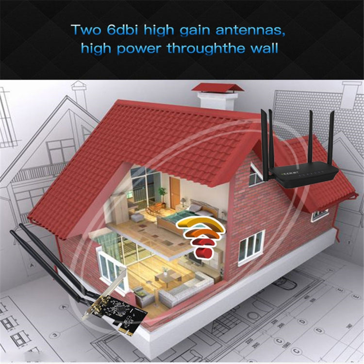 EDUP EP-9607 1200Mbps Dual-Band PCI-E Express Wireless Adapter Network Card with 2 x 6dBi Antennas