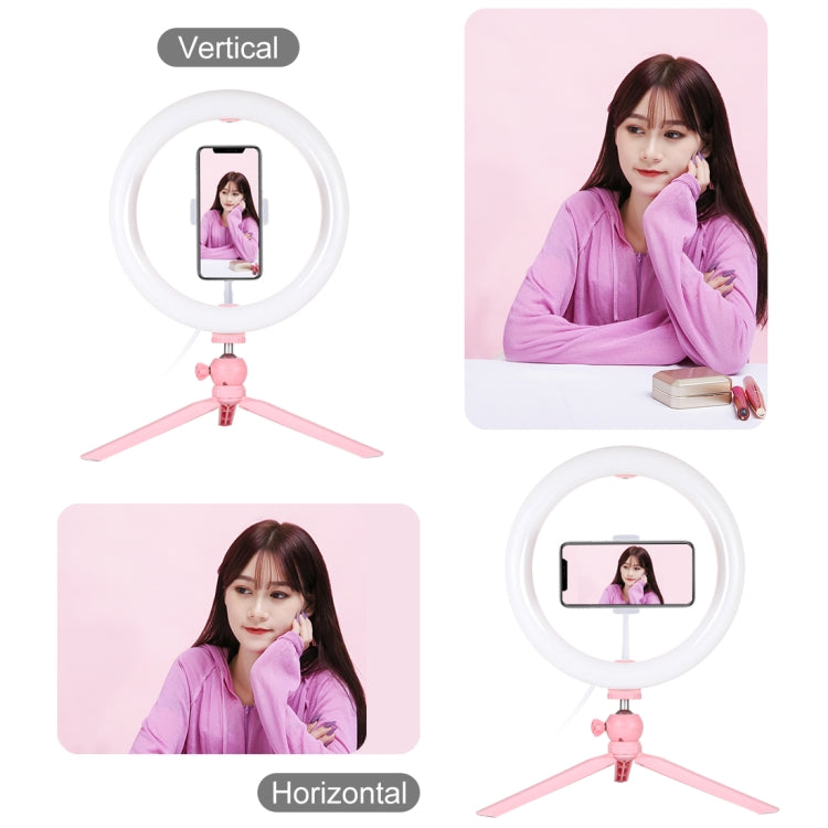 PULUZ 10.2 inch 26cm Light + Desktop Tripod Mount USB 3 Modes Dimmable Dual Color Temperature LED Curved Diffuse Light Ring Vlogging Selfie Photography Video Lights with Phone Clamp, 10.2 inch + Desktop Tripod, 10.2 inch Curved+Tripod