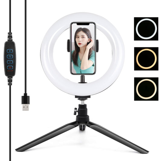 PULUZ 7.9 inch 20cm Light + Desktop Tripod Mount USB 3 Modes Dimmable Dual Color Temperature LED Curved Light Ring Vlogging Selfie Beauty Photography Video Lights with Phone Clamp, 7.9 inch+Tripod
