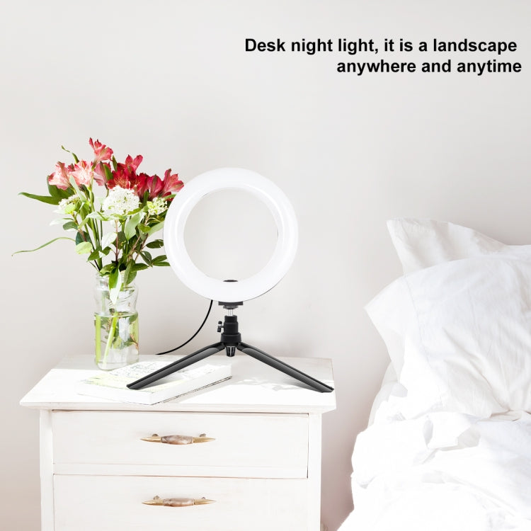 PULUZ 7.9 inch 20cm Light + Desktop Tripod Mount USB 3 Modes Dimmable Dual Color Temperature LED Curved Light Ring Vlogging Selfie Beauty Photography Video Lights with Phone Clamp, 7.9 inch+Tripod