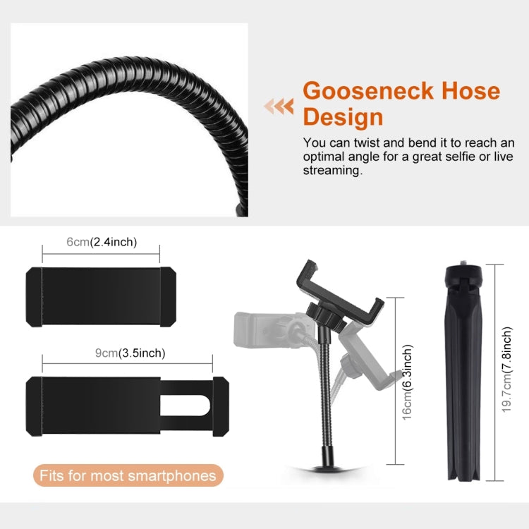 PULUZ 7.9 inch 20cm Light + Desktop Tripod Mount USB 3 Modes Dimmable Dual Color Temperature LED Curved Light Ring Vlogging Selfie Beauty Photography Video Lights with Phone Clamp, 7.9 inch+Tripod