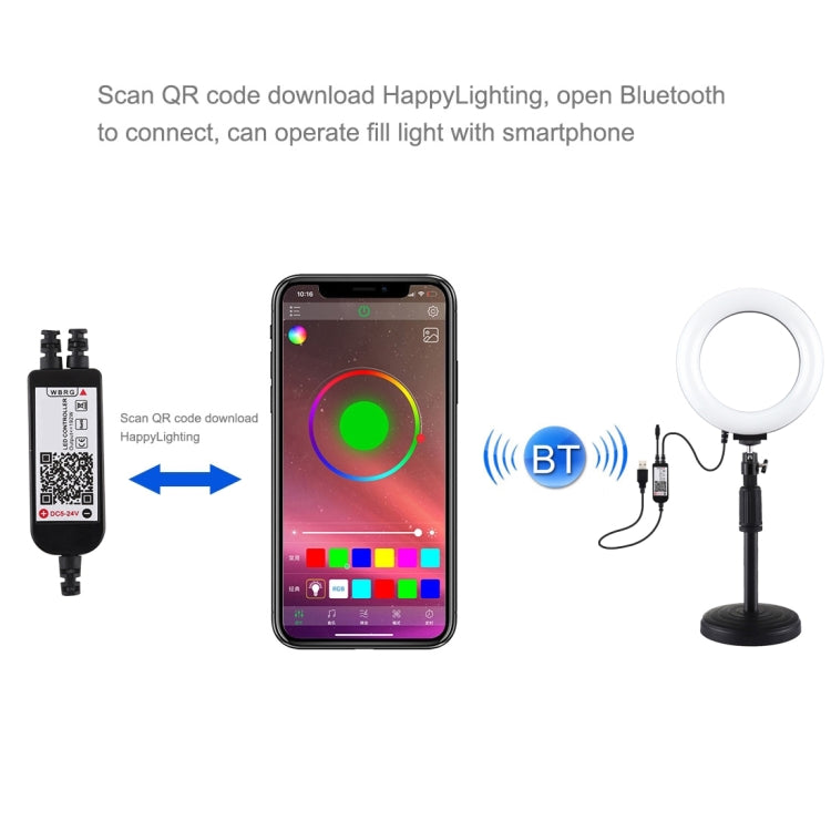 PULUZ 6.2 inch 16cm RGBW Light + Round Base Desktop Holder USB Dimmable LED Ring Vlogging Photography Video Lights with Cold Shoe Tripod Ball Head & Remote Control, Desktop Mount + 6.2 inch RGBW / Remote