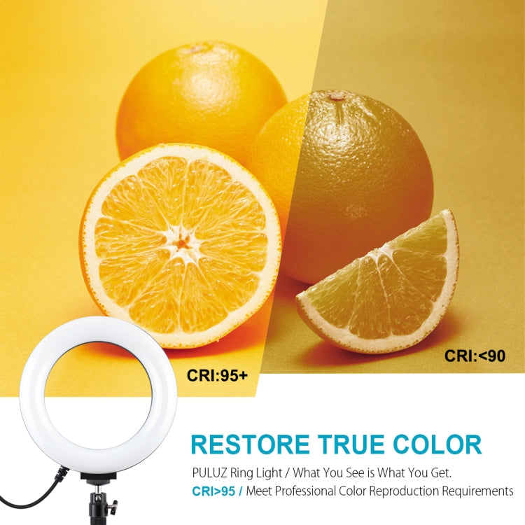 PULUZ 6.2 inch 16cm RGBW Light + Round Base Desktop Holder USB Dimmable LED Ring Vlogging Photography Video Lights with Cold Shoe Tripod Ball Head & Remote Control, Desktop Mount + 6.2 inch RGBW / Remote