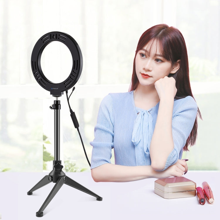 PULUZ 6.2 inch 16cm RGBW Light + Desktop Tripod Mount + USB Dimmable LED Ring Vlogging Photography Video Lights with Cold Shoe Tripod Ball Head & Remote Control, Tripod Mount + 6.2 inch RGBW / Remote