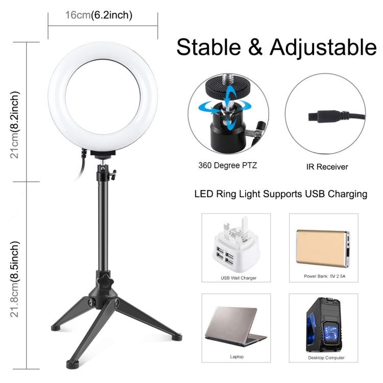 PULUZ 6.2 inch 16cm RGBW Light + Desktop Tripod Mount + USB Dimmable LED Ring Vlogging Photography Video Lights with Cold Shoe Tripod Ball Head & Remote Control, Tripod Mount + 6.2 inch RGBW / Remote