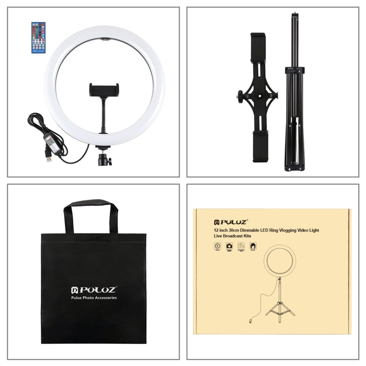 PULUZ 11.8 inch 30cm RGBW Light + 1.65m Mount + Dual Phone Brackets Curved Surface RGBW Dimmable LED Ring Selfie Vlogging Light  Live Broadcast Kits with Cold Shoe Tripod Adapter & Phone Clamp & Remote Control, 11.8 inch RGBW+1.65m Tripod+Dual Bracket