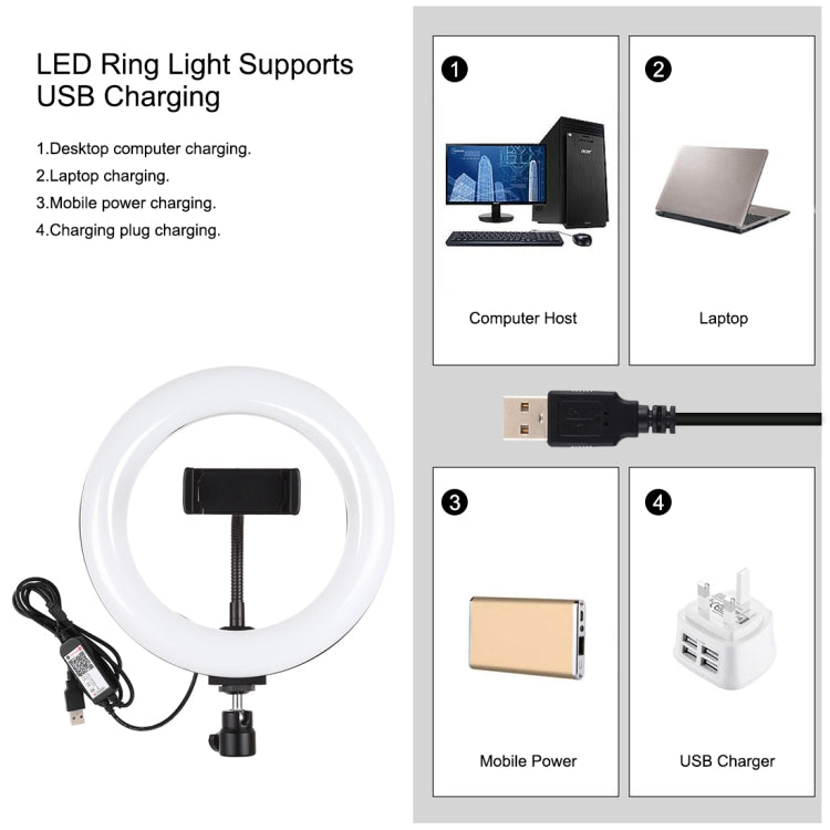 PULUZ 7.9 inch 20cm RGBW Light + Round Base Desktop Mount Dimmable LED Dual Color Temperature LED Curved Light Ring Vlogging Selfie Photography Video Lights with Phone Clamp, 7.9 inch + Round Mount