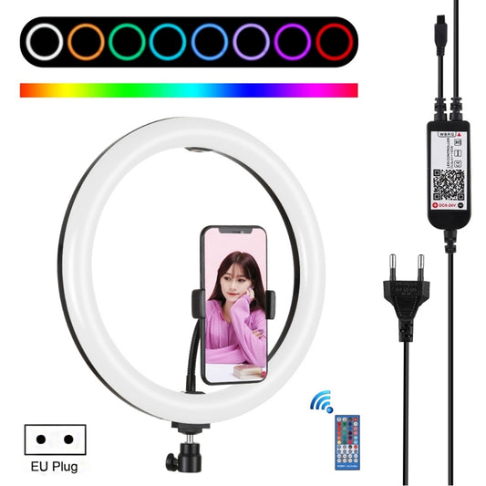 PULUZ 11.8 inch 30cm RGB Dimmable LED Ring Vlogging Selfie Photography Video Lights with Cold Shoe Tripod Ball Head & Phone Clamp (Pink), 12 inch RGB(EU)