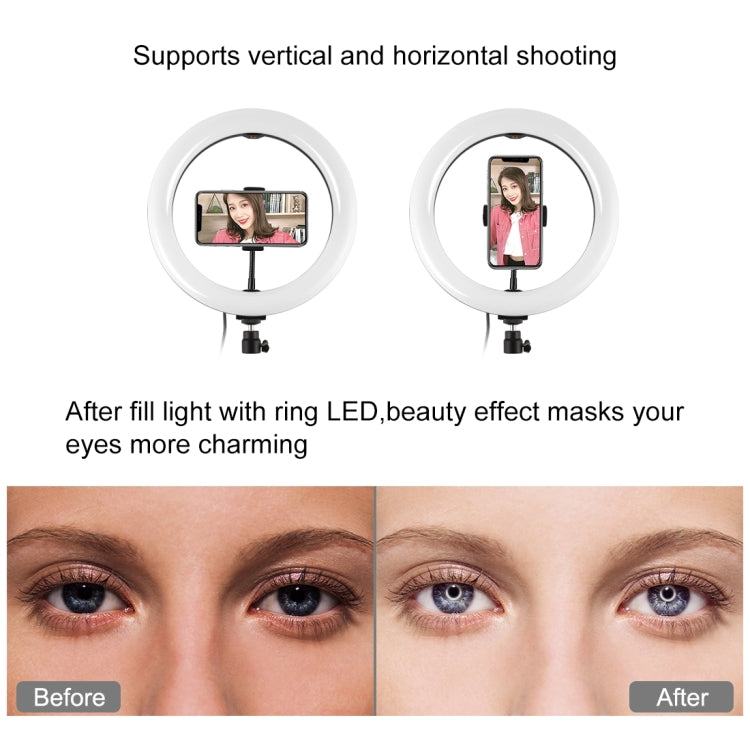 PULUZ 10.2 inch 26cm USB 10 Modes 8 Colors RGBW Dimmable LED Ring Vlogging Photography Video Lights with Cold Shoe Tripod Ball Head & Phone Clamp, 10.2 inch RGBW