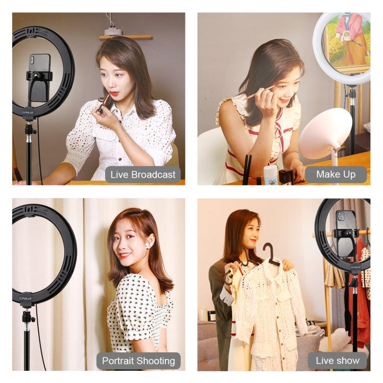 PULUZ 10.2 inch 26cm USB 10 Modes 8 Colors RGBW Dimmable LED Ring Vlogging Photography Video Lights with Cold Shoe Tripod Ball Head & Phone Clamp, 10.2 inch RGBW