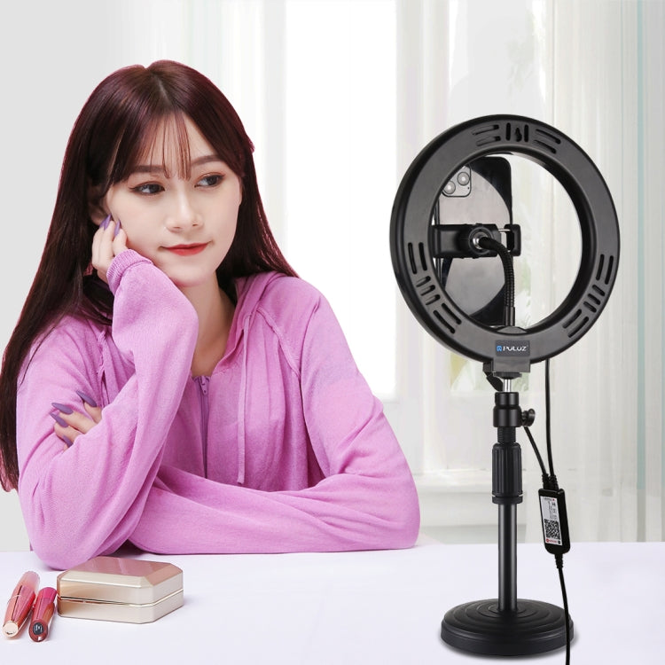 PULUZ 7.9 inch 20cm USB RGB Dimmable LED Dual Color Temperature LED Curved Light Ring Vlogging Selfie Photography Video Lights with Phone Clamp, 7.9 inch RGBW