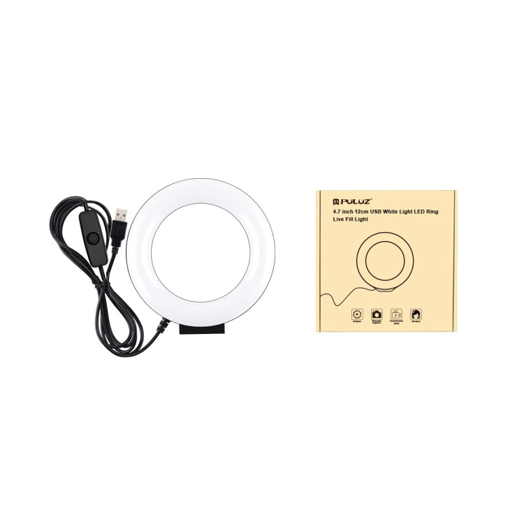 PULUZ 4.7 inch 12cm Curved Surface USB White Light LED Ring Selfie Beauty Vlogging Photography Video Lights, 4.7 inch