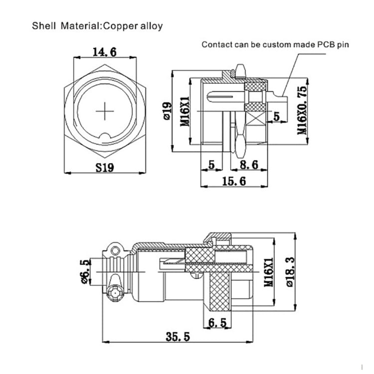 DIY 16mm 6-Pin GX16 Aviation Plug Socket Connector (5 Pcs in One Package, the Price is for 5 Pcs)