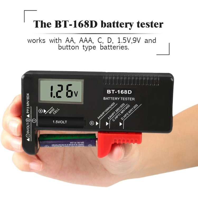 BT-168D Digital LCD Display Battery Universal Tester for 1.5V AAA, AA and 9V 6F22 Batteries